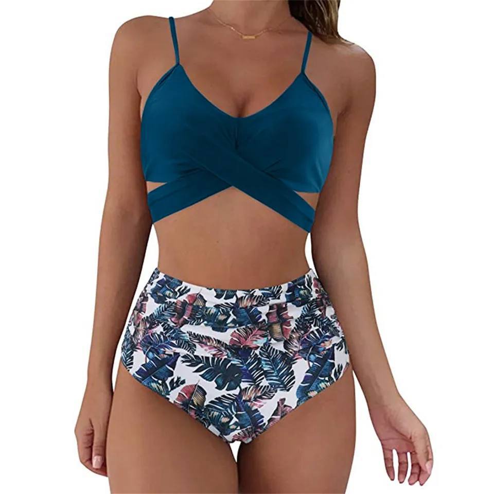 Bikini z Wysokim Stanem i Kwiatowym Dołem Damskie