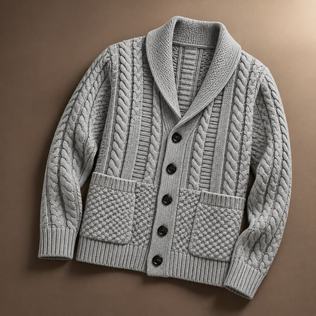 Cardigan da uomo in maglia con lavorazione a trecce