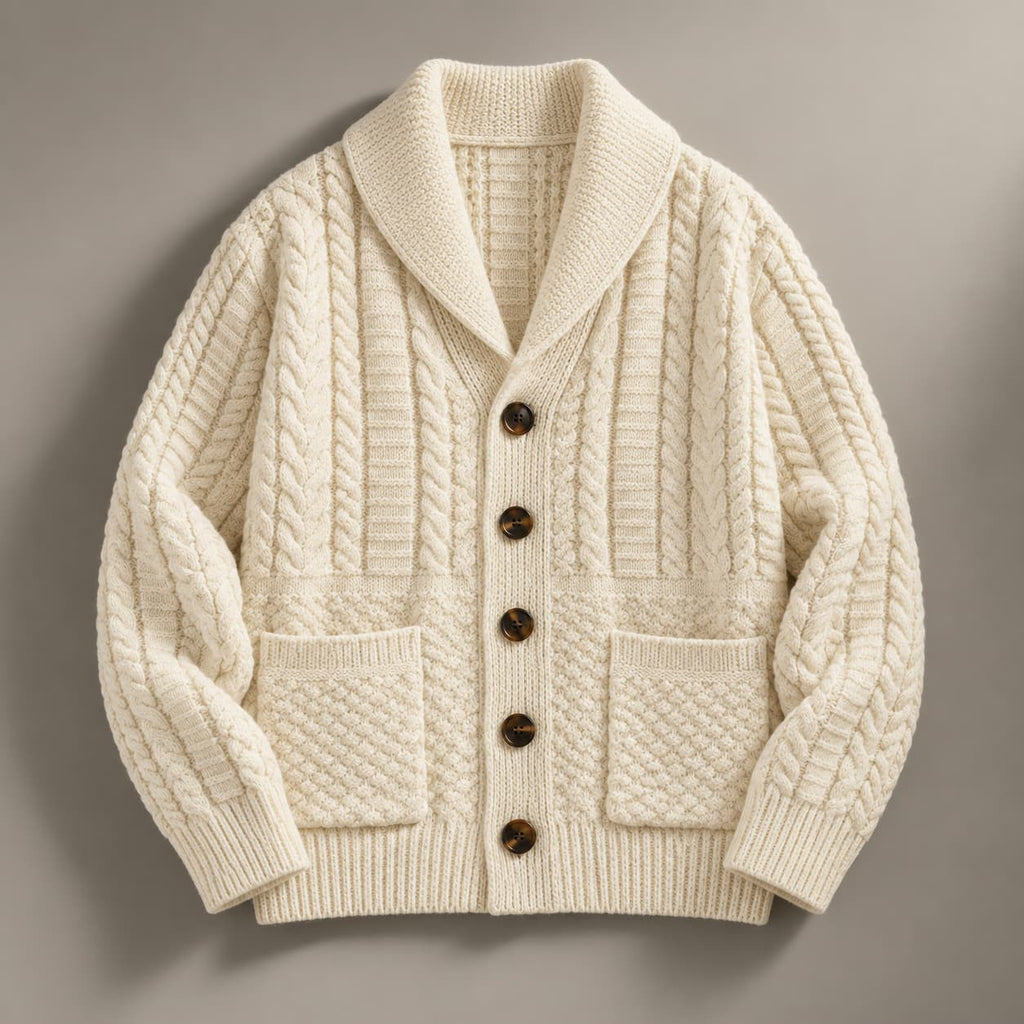 Cardigan da uomo in maglia con lavorazione a trecce