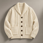 Cardigan da uomo in maglia con lavorazione a trecce