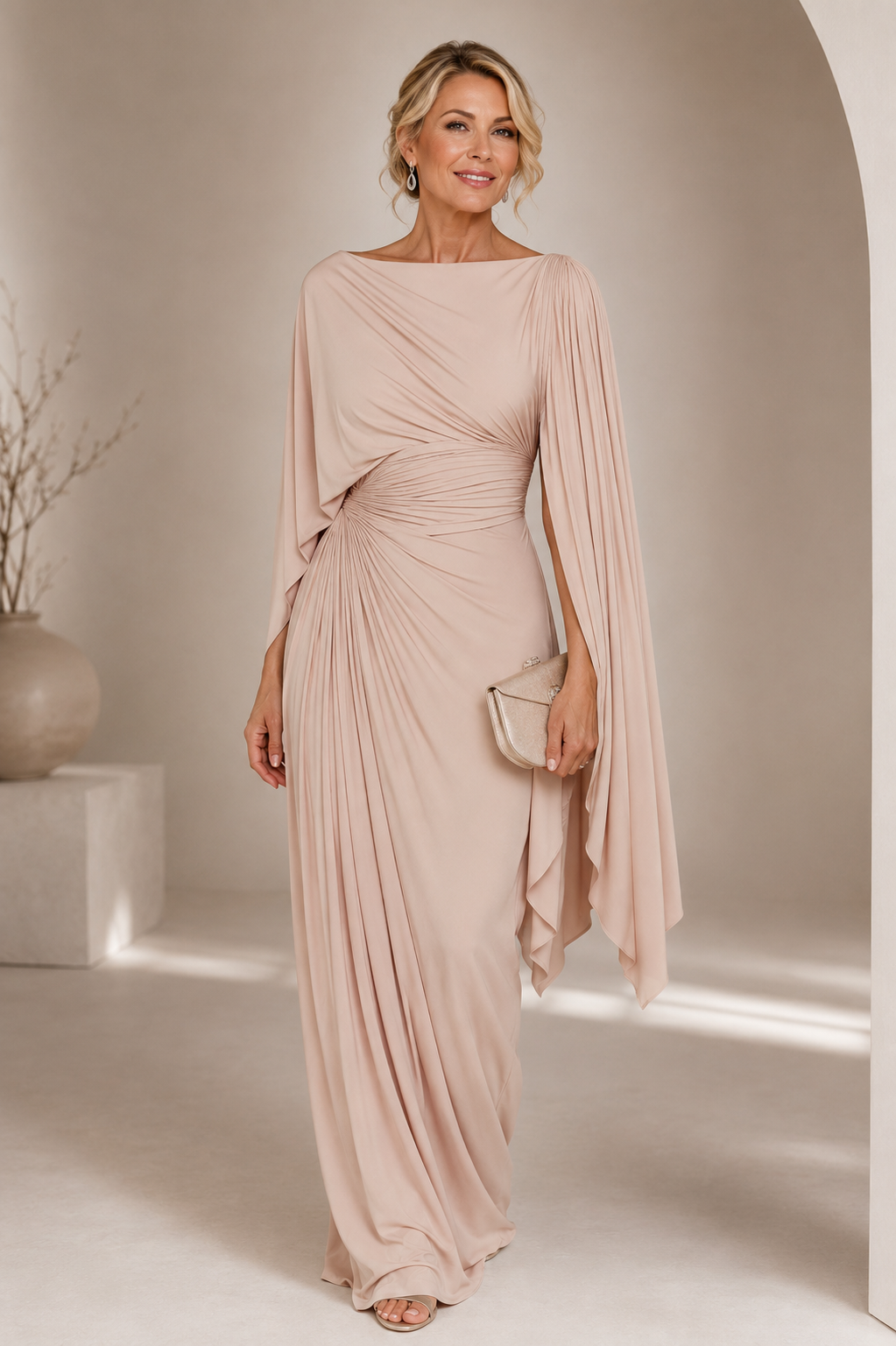 Elegant draperet maxi-aftenkjole til damer