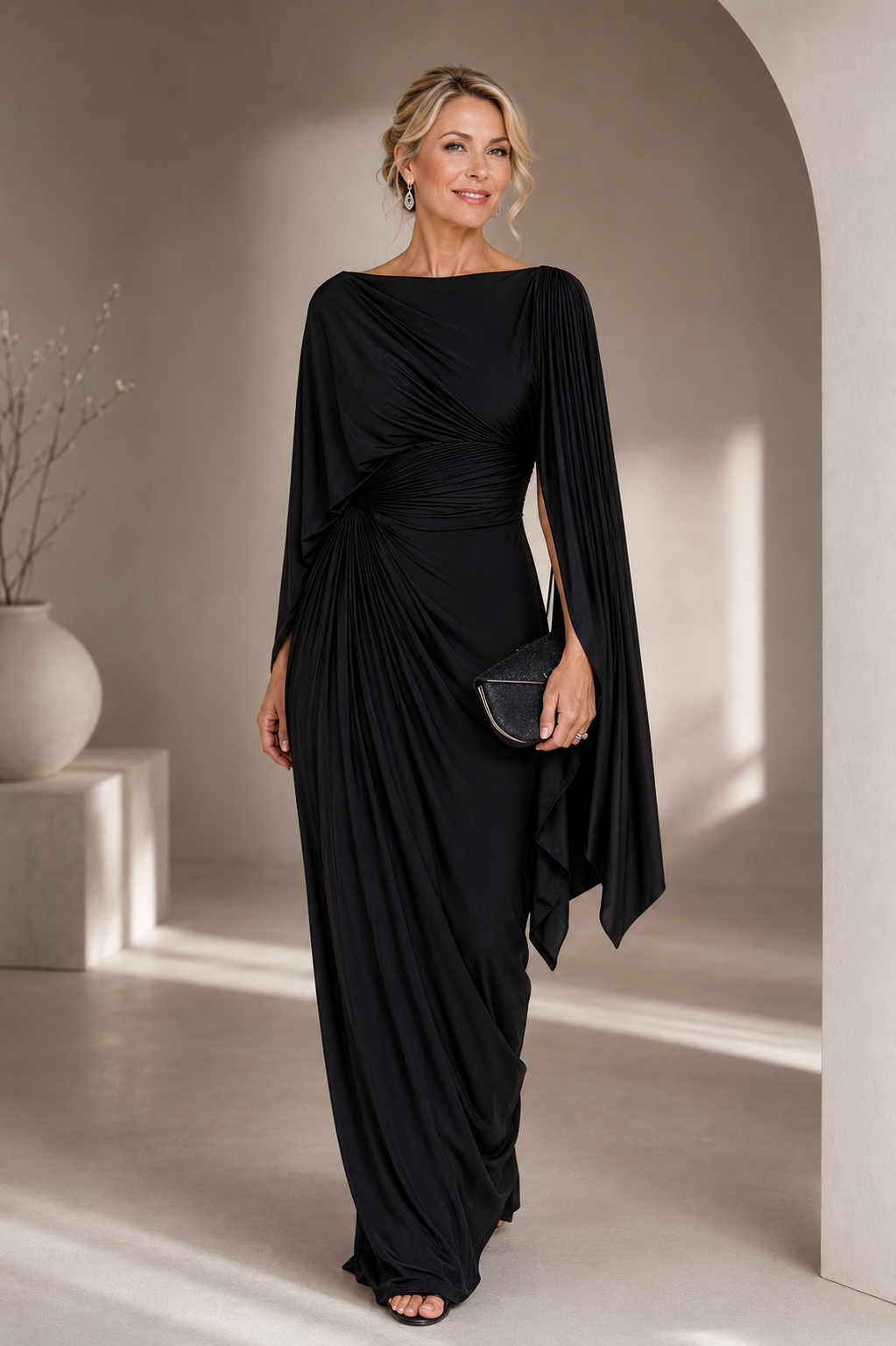 Elegant draperet maxi-aftenkjole til damer