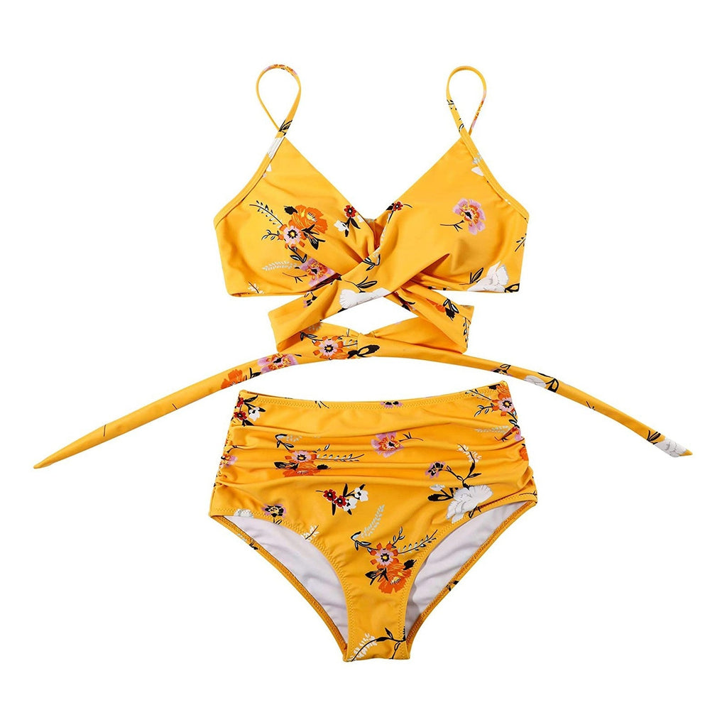 Bikini z Wysokim Stanem i Kwiatowym Dołem Damskie