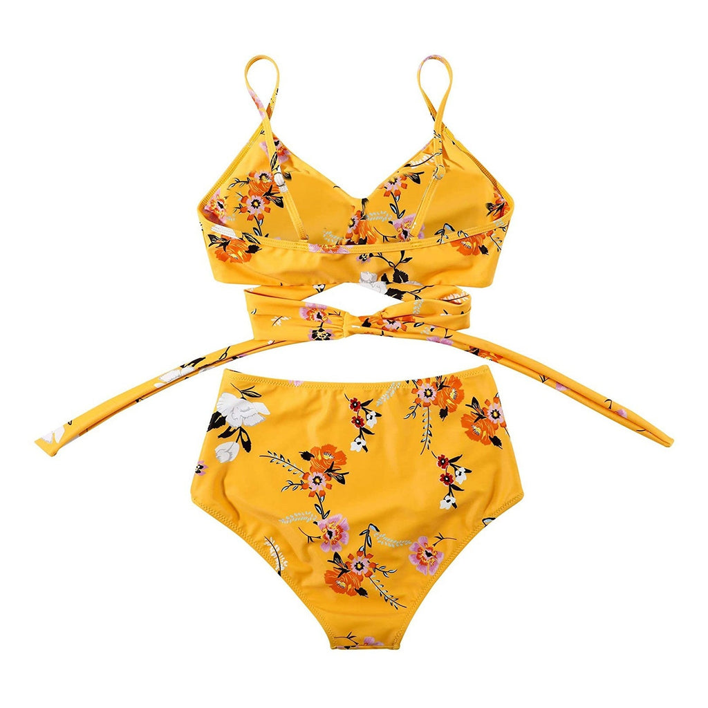 Bikini z Wysokim Stanem i Kwiatowym Dołem Damskie