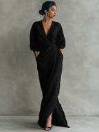 Rochie elegantă maxi de damă din in, pentru nuntă