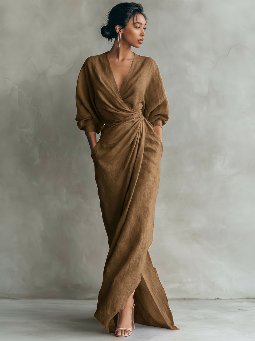 Rochie elegantă maxi de damă din in, pentru nuntă