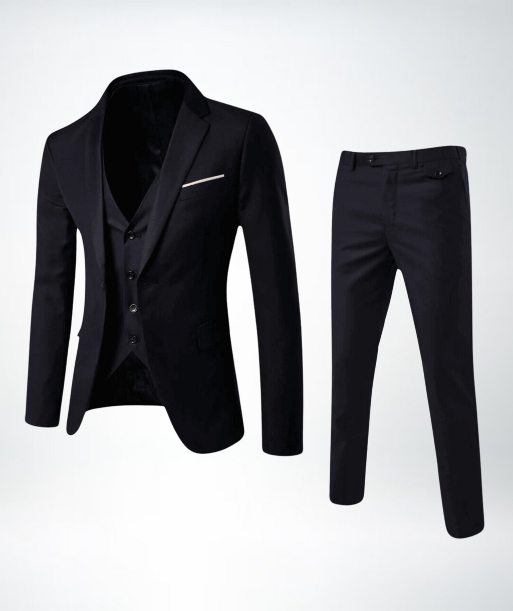 Elegantný trojdielny pánsky oblek s vestou a nohavicami slim fit