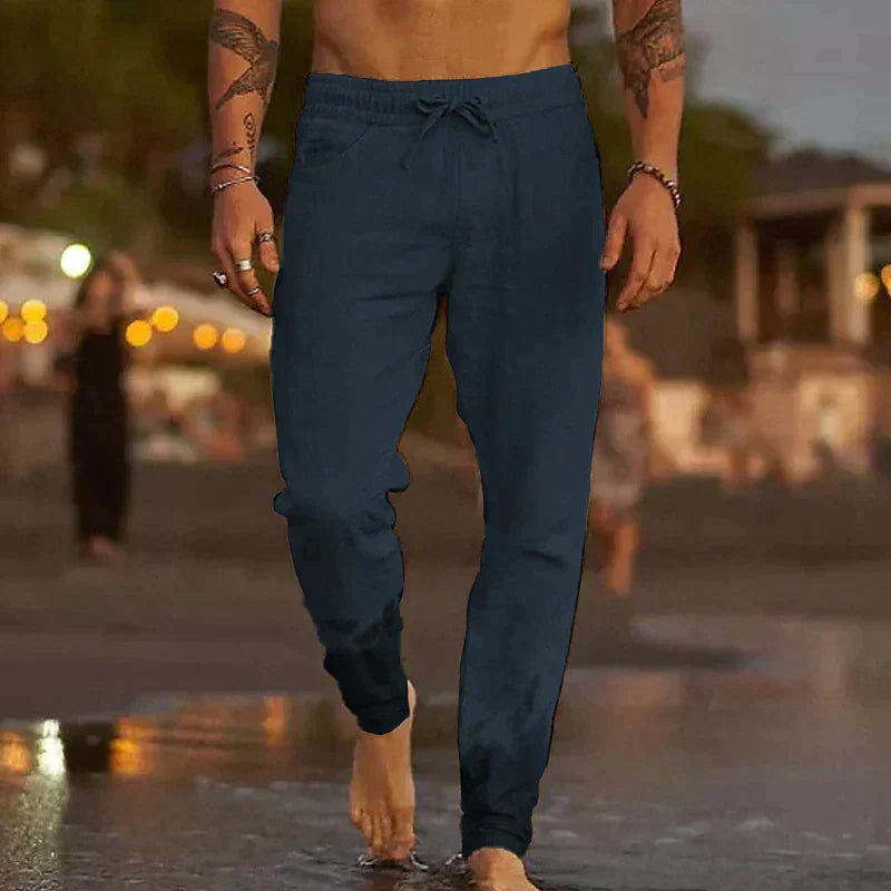 Lniane Spodnie Jogger Męskie
