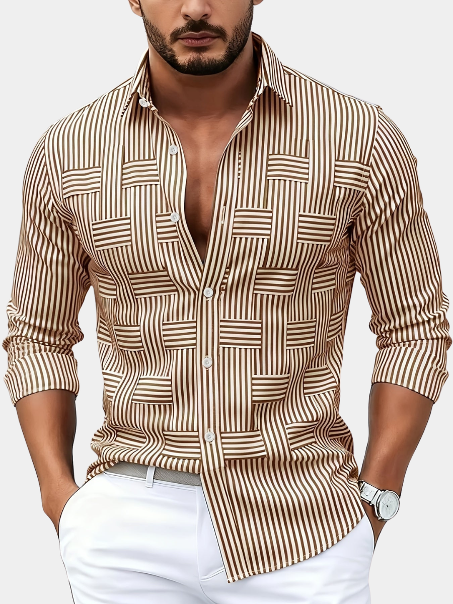 Camicia da uomo a righe geometriche a maniche lunghe