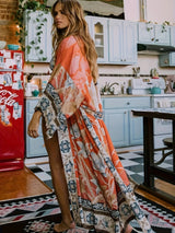 Kwiatowa Sukienka Maxi Kimono Damska