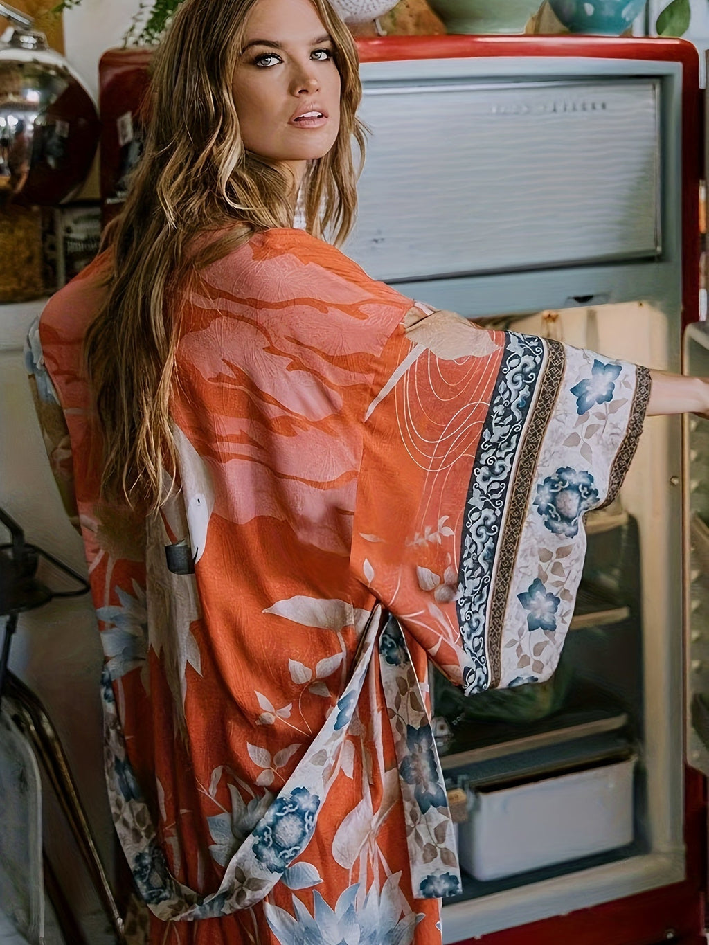 Virágos maxi női kimono ruha