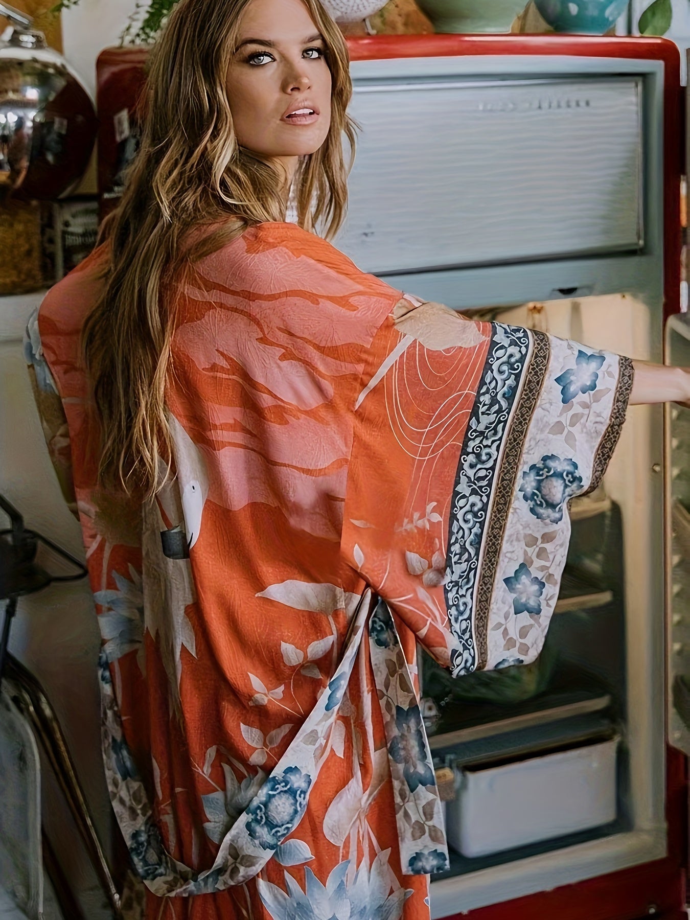 Virágos maxi női kimono ruha