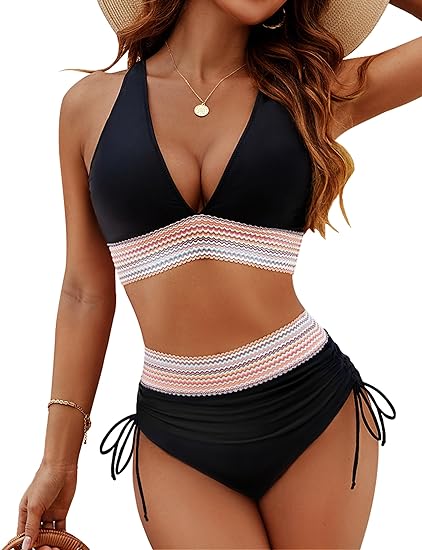 Bikini Wysoki Stan V-Neck Damskie