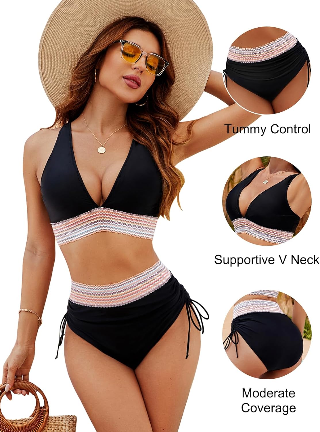 Bikini Wysoki Stan V-Neck Damskie