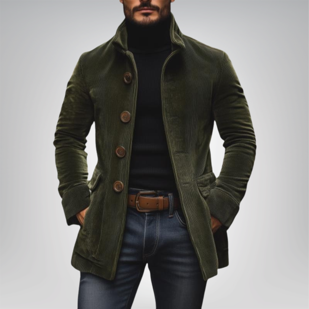 Men's Coat with a Stand Collar and Buttons