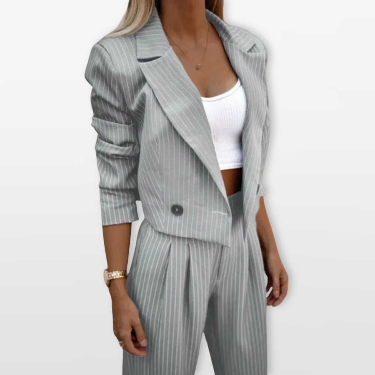 Elegantní dámský oblek s proužky