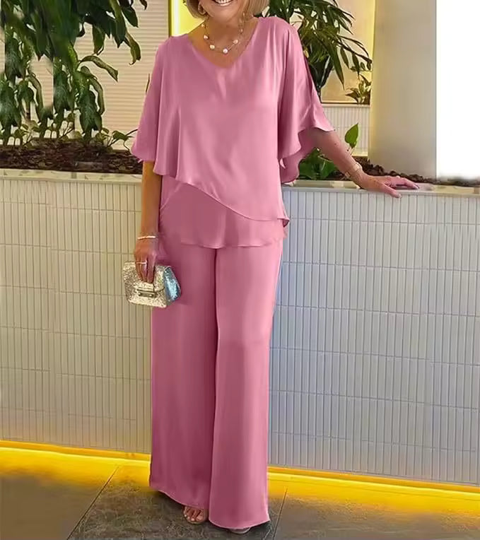 Zwiewny Komplet Elegancki Szerokie Spodnie Damski