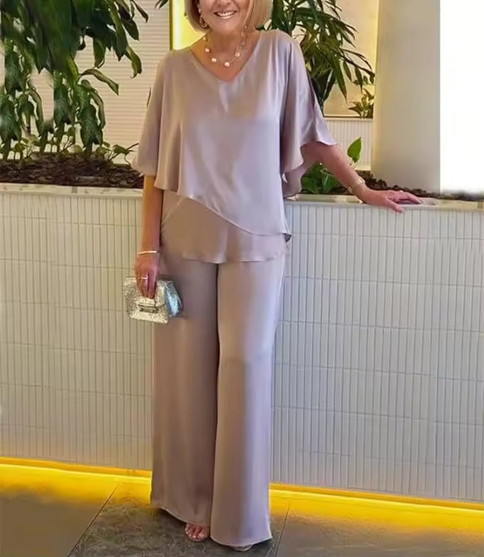 Zwiewny Komplet Elegancki Szerokie Spodnie Damski