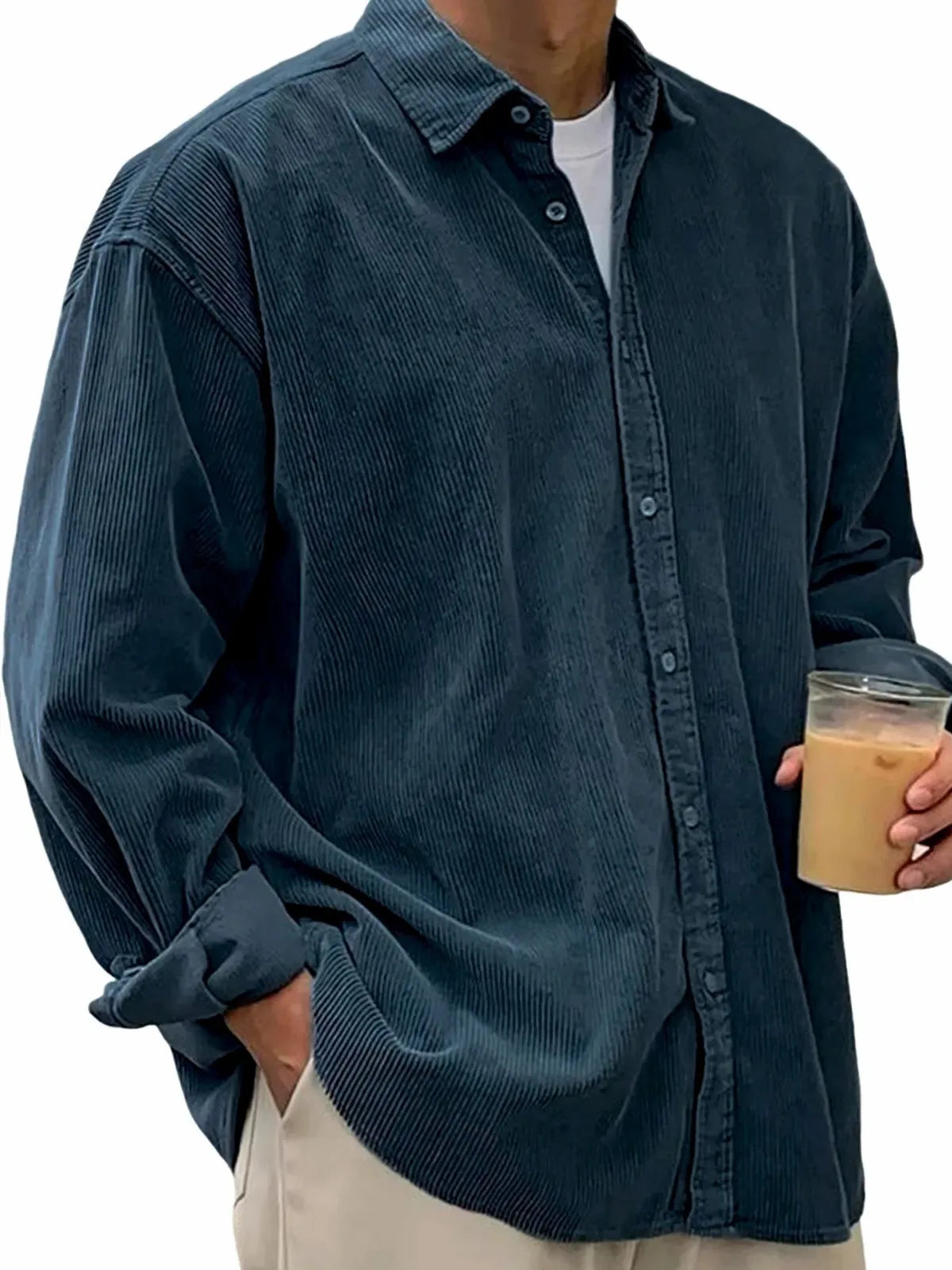 Férfi oversize hosszú ujjú kordbársony ing