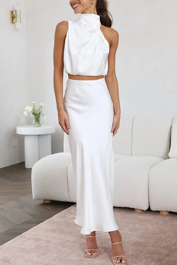 Saténová súprava halter maxi dámska