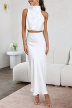 Saténová súprava halter maxi dámska