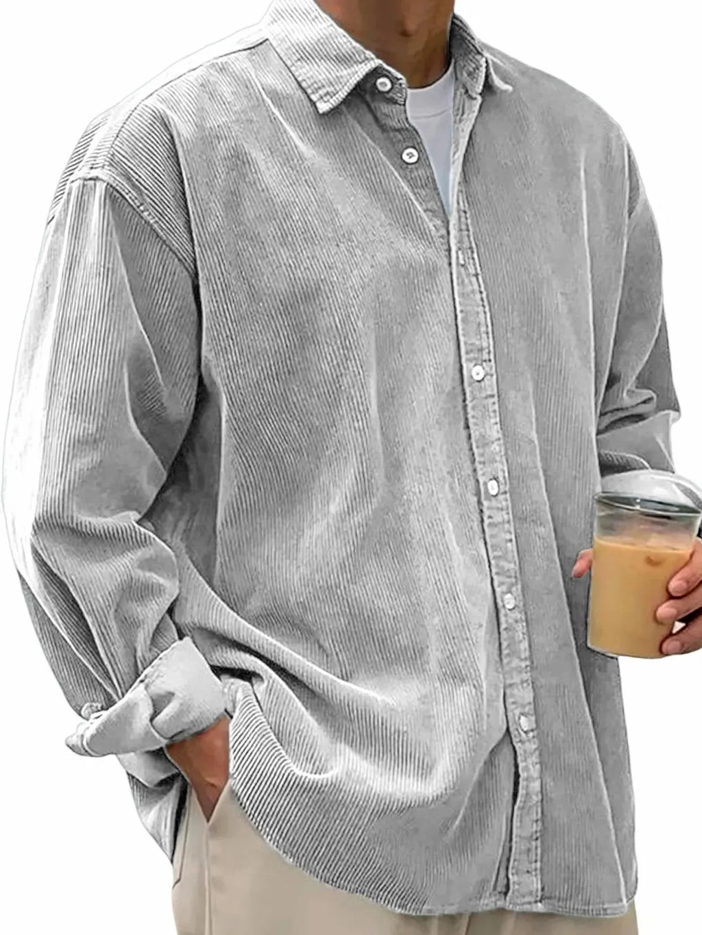 Férfi oversize hosszú ujjú kordbársony ing