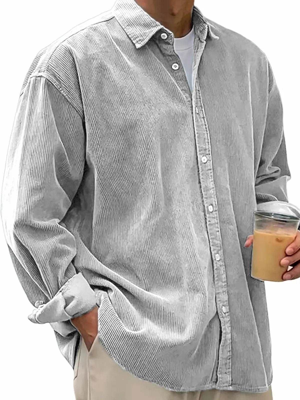 Férfi oversize hosszú ujjú kordbársony ing