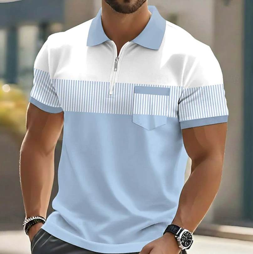 Pánské polo tričko na zip s proužky