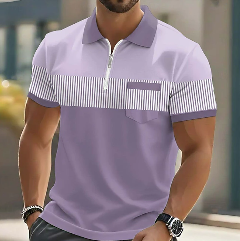 Pánské polo tričko na zip s proužky