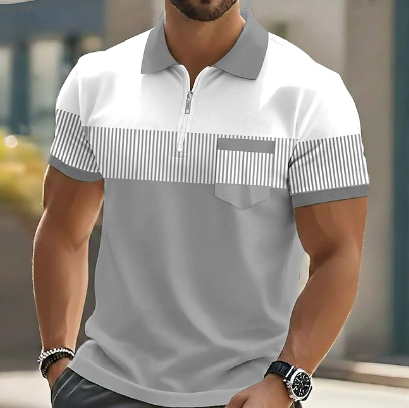 Pánské polo tričko na zip s proužky