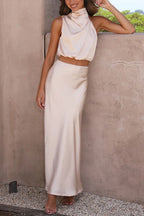 Saténová súprava halter maxi dámska