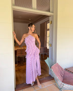 Women's Pleated Maxi Dress with Ruffle