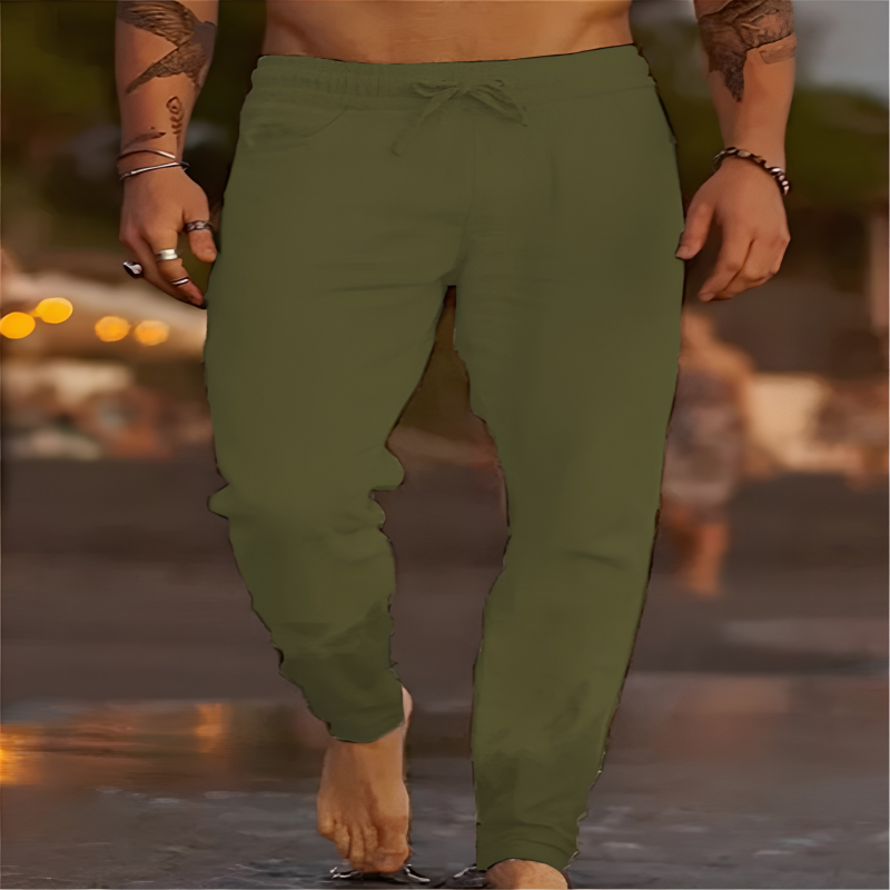 Lniane Spodnie Jogger Męskie