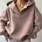 Dámská oversize mikina s kapucí a výstřihem do V
