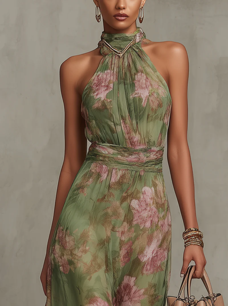 Kwiecista Sukienka Maxi Halter Damska