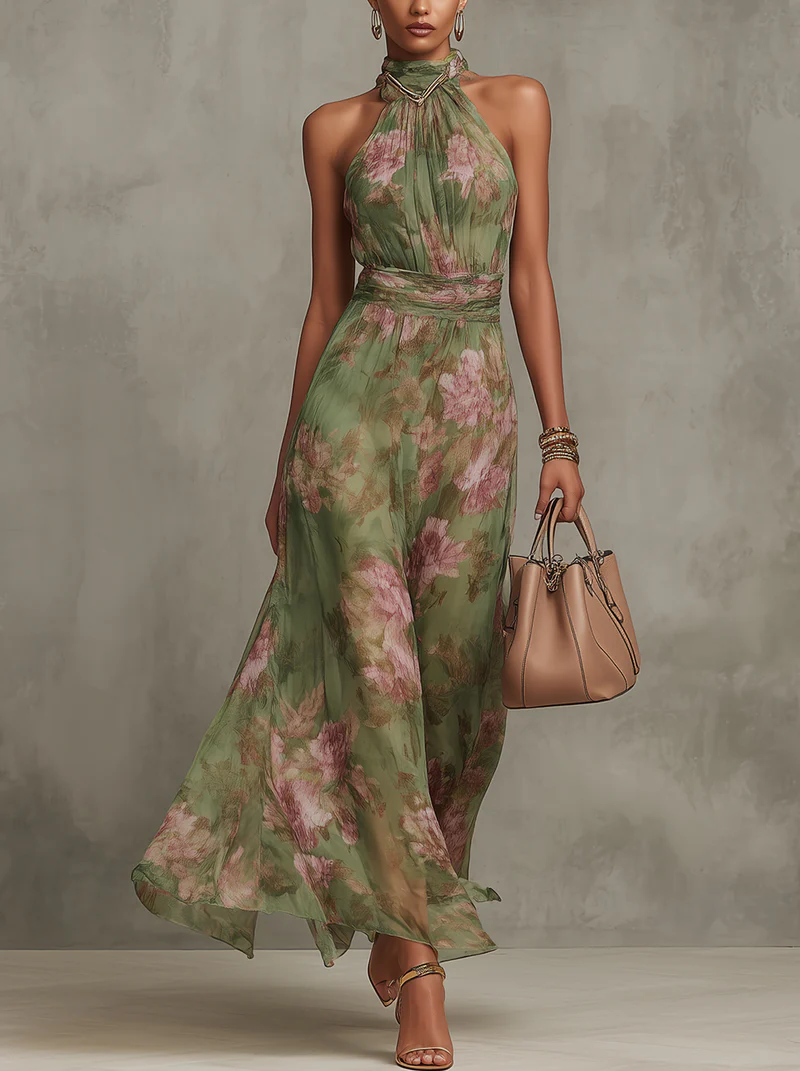 Kwiecista Sukienka Maxi Halter Damska