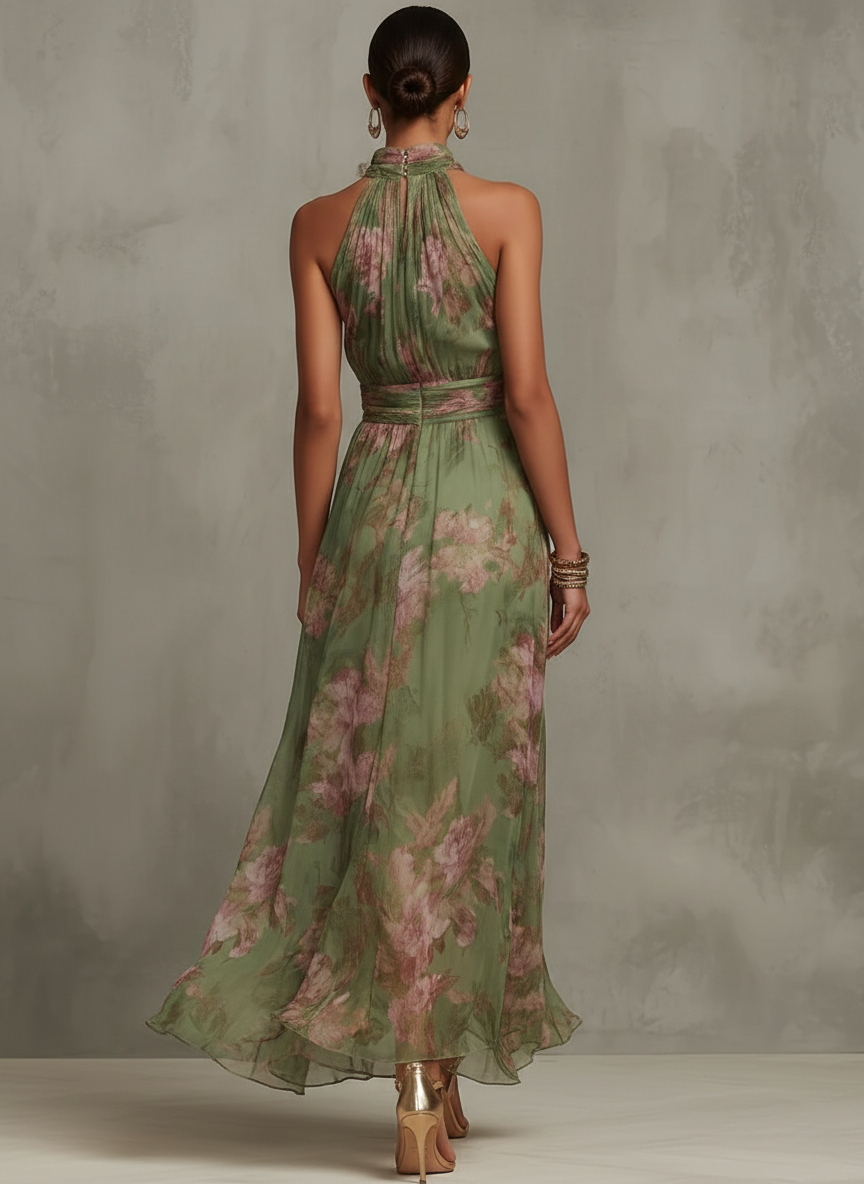 Kwiecista Sukienka Maxi Halter Damska