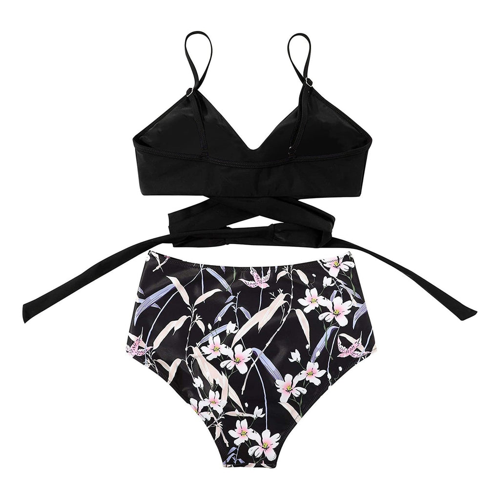Bikini z Wysokim Stanem i Kwiatowym Dołem Damskie