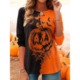 Damebluse til Halloween med græskar og lange ærmer