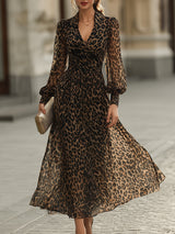 Rochie maxi de damă cu imprimeu leopard