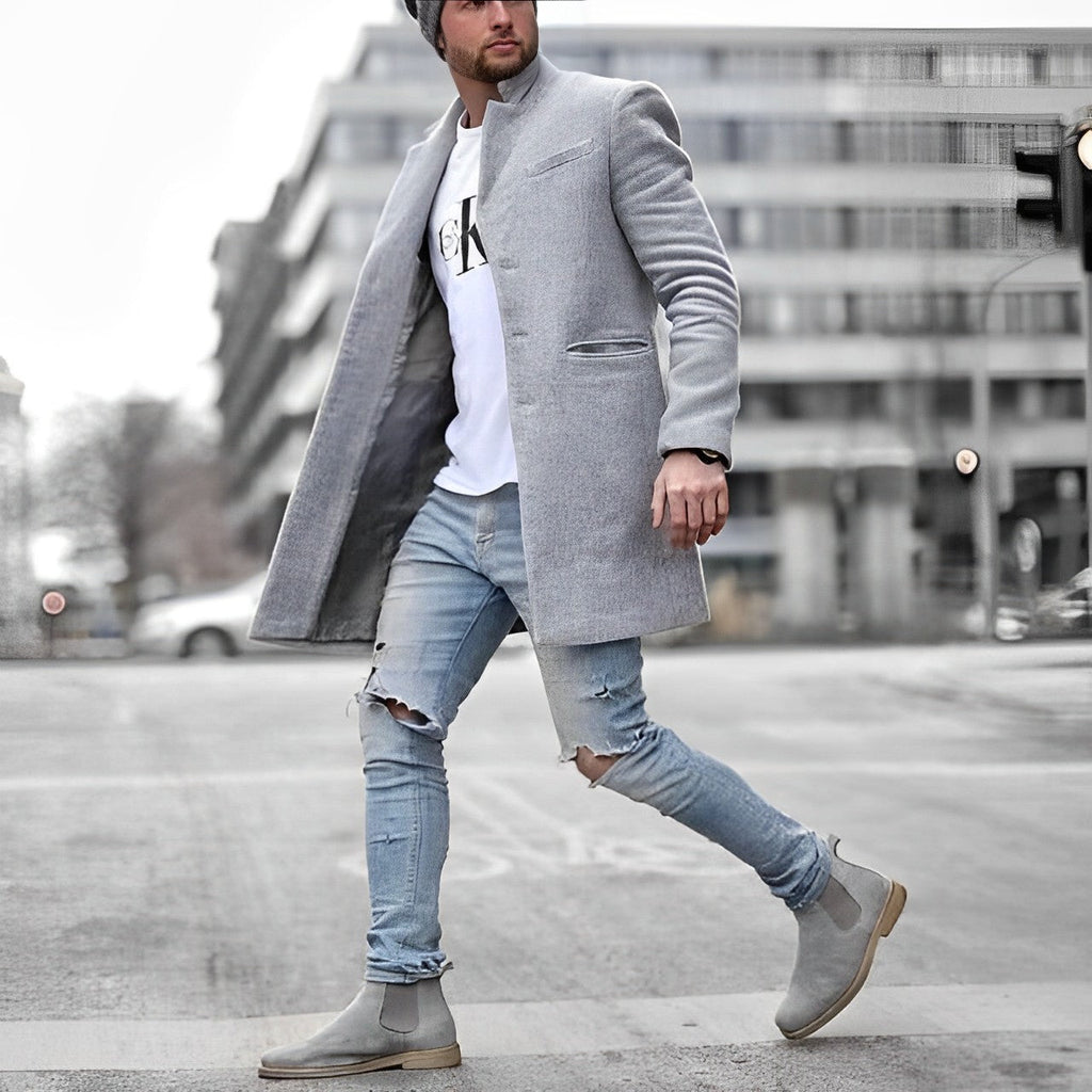 Elegancki Płaszcz Ze Stójką I Kieszeniami Męski