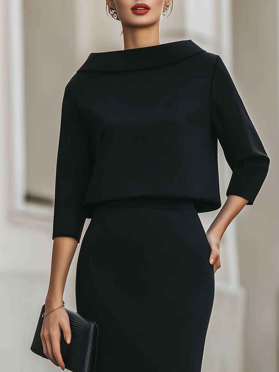 Elegancka Sukienka Midi z Rękawem 3/4 Damska