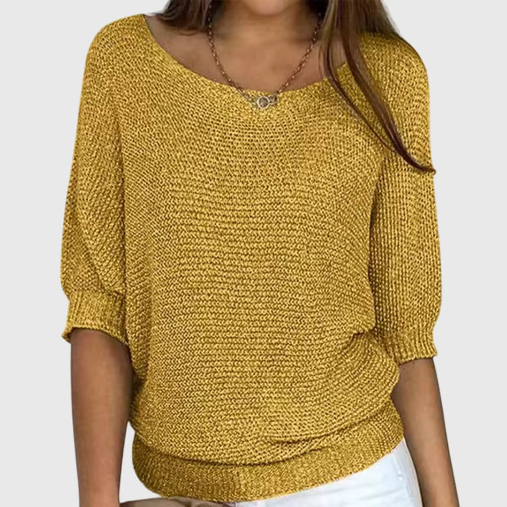 Luźny Sweter z Rękawem 3/4 Damski