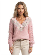 Sweter Z Kwiatową Aplikacją Damski