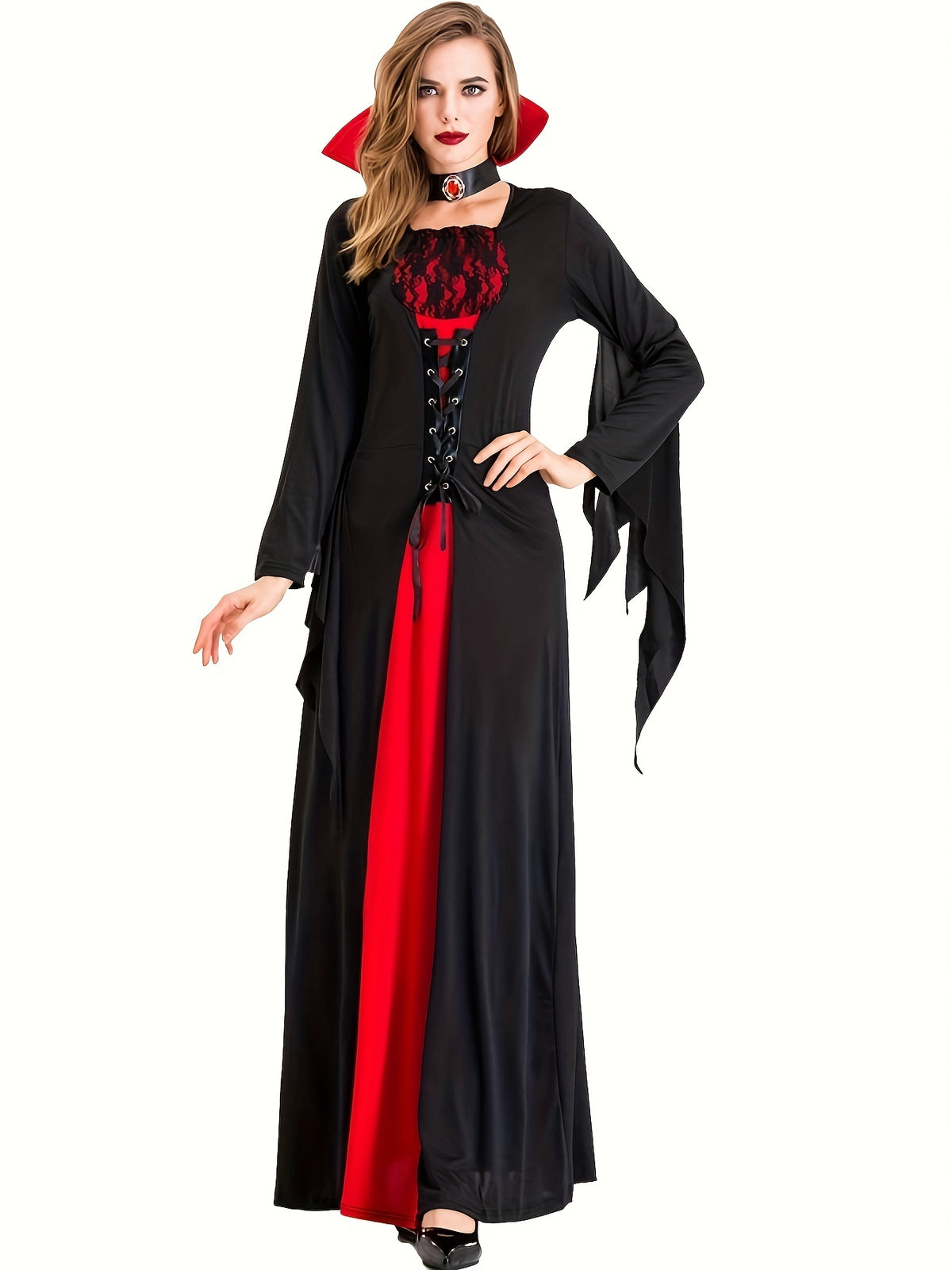 Kostium Wampirzycy Halloween Długa Suknia Damski