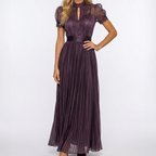 Elegancka Sukienka Maxi Plisowana z Koronką Damska