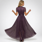 Elegancka Sukienka Maxi Plisowana z Koronką Damska