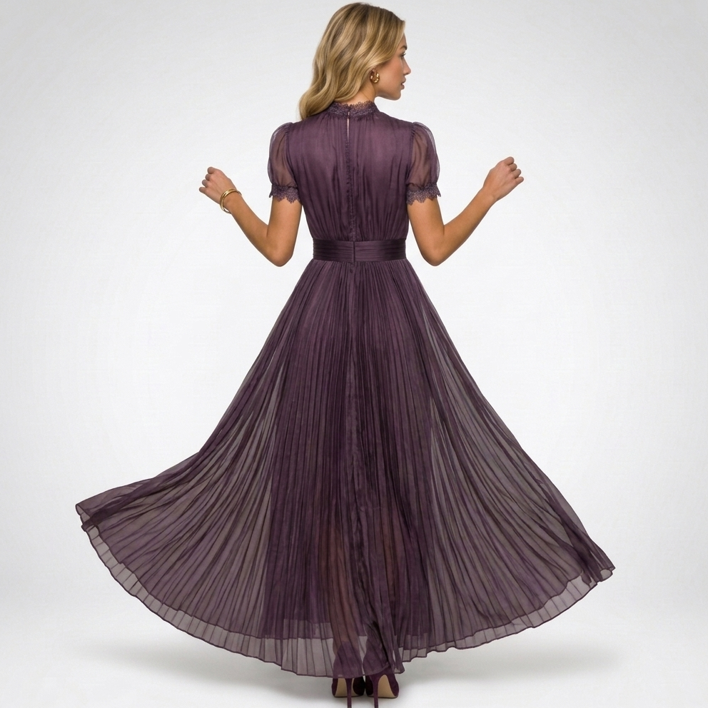Elegancka Sukienka Maxi Plisowana z Koronką Damska
