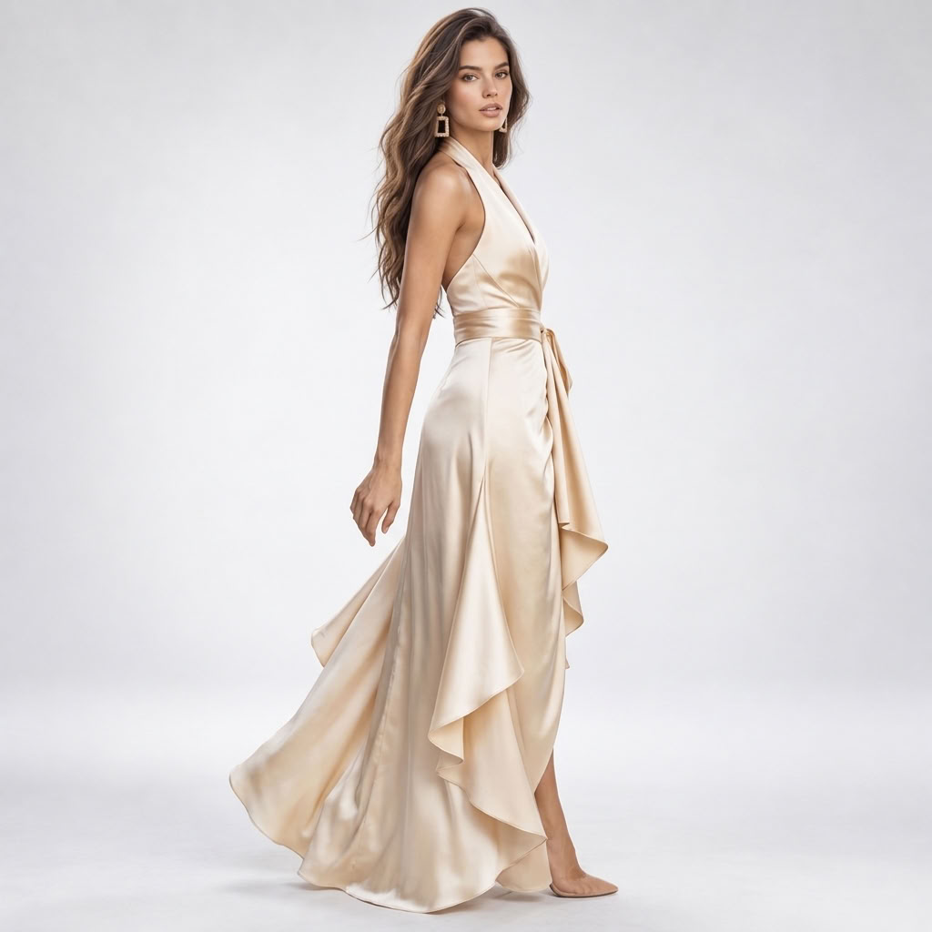 Elegancka Sukienka Midi z Dekoltem Halter Damska