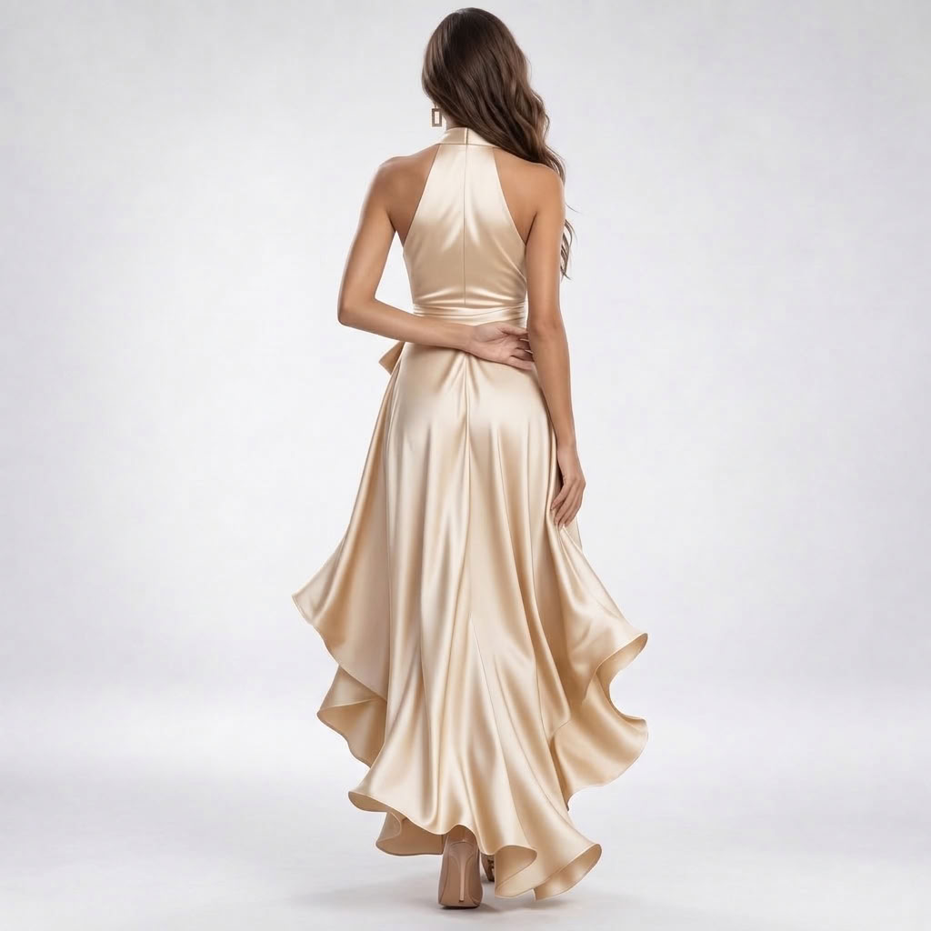 Elegancka Sukienka Midi z Dekoltem Halter Damska